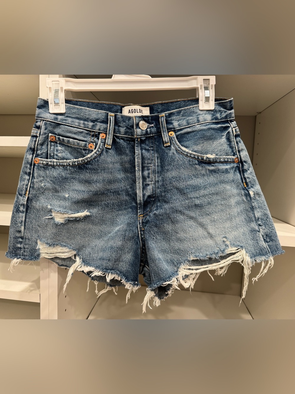 AGOLDE Parker Vintage Cut Off 100% Organic Cotton Denim Shorts, Size 25